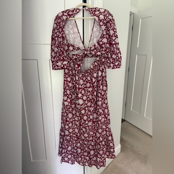 Madison Mathews Red Floral Hand block print maxi dresss back tie - Picture 6 of 6